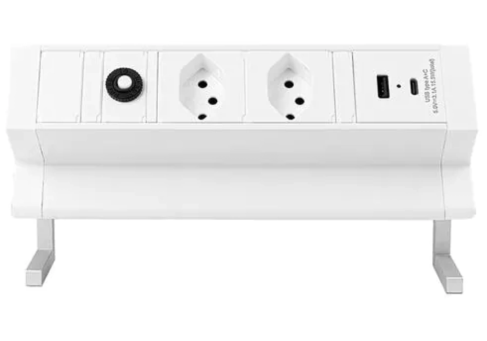 STEFFEN ALU DESK 2x T13, USB-A+C (Blanc)