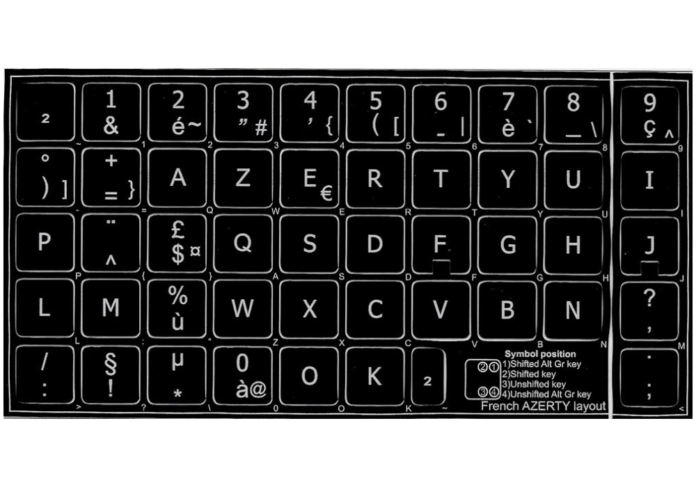 Touches Autocollantes Clavier FR (AZERTY) Fond Noir