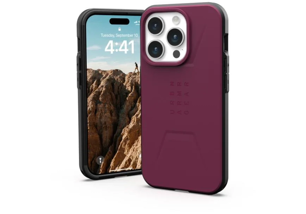 UAG Coque arrière Civilian Case iPhone 15 Pro Bordeaux