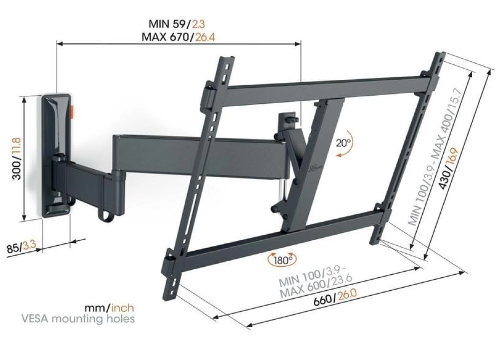 Vogel's Supports mural TVM 3645 Noir